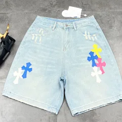 Hochwertiges Chrome Hearts T-Shirt Blaues Leder Distressed Luxus