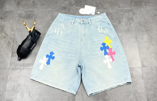 Hochwertiges Chrome Hearts T-Shirt Blaues Leder Distressed Luxus