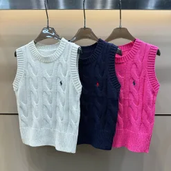Hochwertige Ralph Lauren Weste Weiß Strick Bestickt Luxus