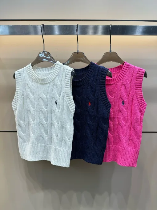 Hochwertige Ralph Lauren Weste Weiß Strick Bestickt Luxus