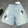 Premium Chrome Hearts T-Shirt Blaues Leder Distressed Luxus