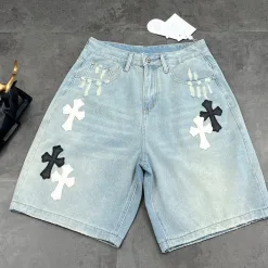 Premium Chrome Hearts T-Shirt Blaues Leder Distressed Luxus