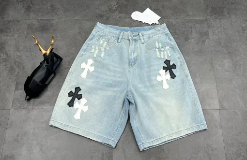 Premium Chrome Hearts T-Shirt Blaues Leder Distressed Luxus
