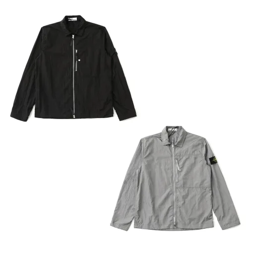 Hochwertiges Stone Island Langarmshirt aus schwarzer Nylon-Solid-Kollektion