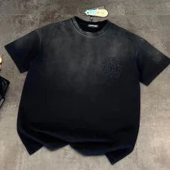 Meistverkaufte Chrome Hearts Kurzarm Schwarz Baumwolle Gewaschen Luxus