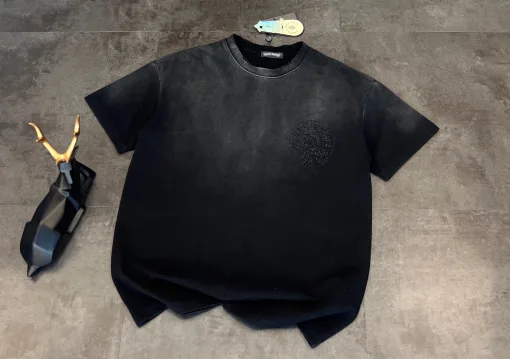 Meistverkaufte Chrome Hearts Kurzarm Schwarz Baumwolle Gewaschen Luxus
