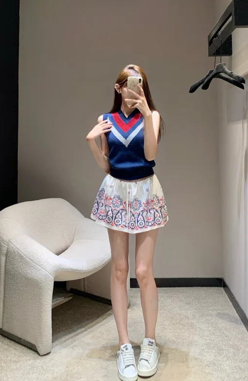 Bestseller Miu Miu Weste Weißer Strick Jacquard Luxus