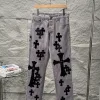 Hochwertige Chrome Hearts Jeans im gewaschenen Stil aus schwarzem Leder