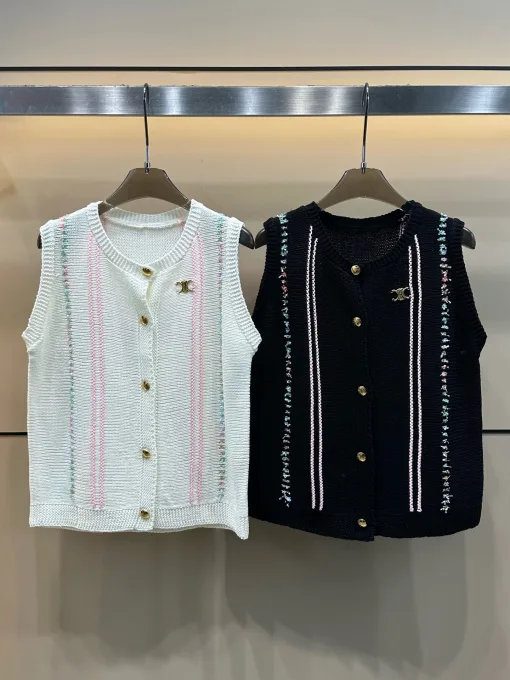 Premium Celine Weste im Goldstrickstreifen-Stil