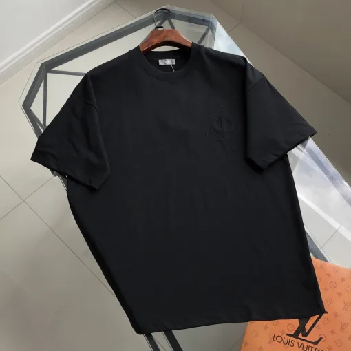 Luxus Dior Kurzarm Schwarz Baumwolle Bestickt Luxus