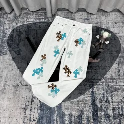 Meistverkaufte Chrome Hearts Jeans Weiß Leder Print Luxus