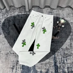 Luxus Chrome Hearts Jeans Weißes Rindsleder Vintage Kollektion