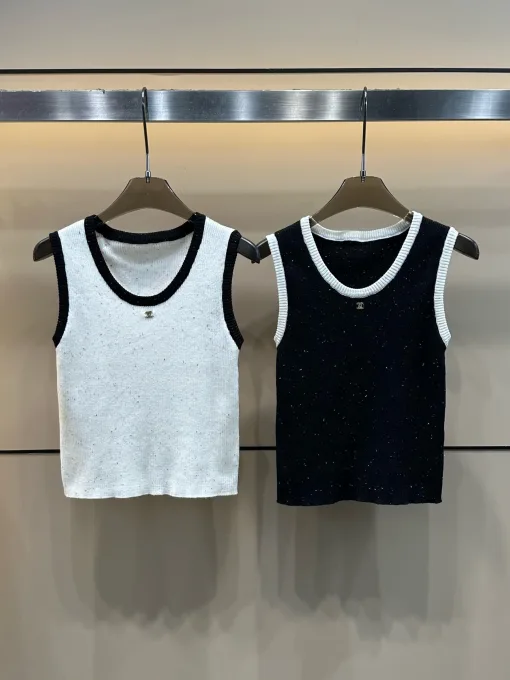 Hochwertige Chanel Weste Weiß Strick Kollektion