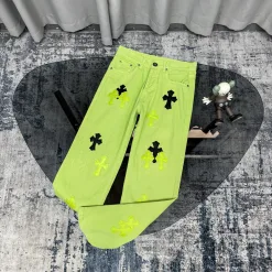 Premium Qualität Chrome Hearts Jeans Grün Rindsleder Vintage Luxus