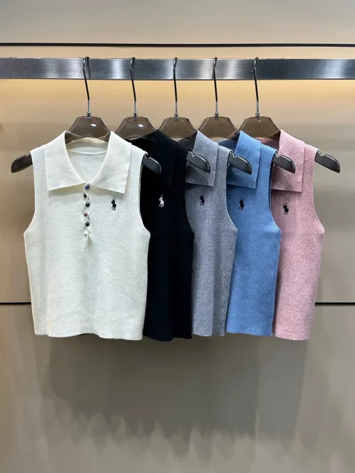 Hochwertige Ralph Lauren Weste im weißen Strick-Stickerei-Stil