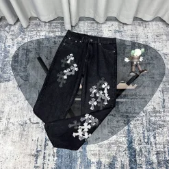 Premium Chrome Hearts Jeans Schwarzes Leder Gewaschen Luxus