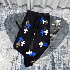 Meistverkaufte Chrome Hearts Jeans Blau Leder Print Style