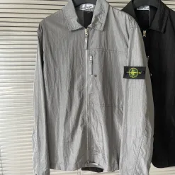 Hochwertige Stone Island Langarm Silber Nylon Solid Luxury