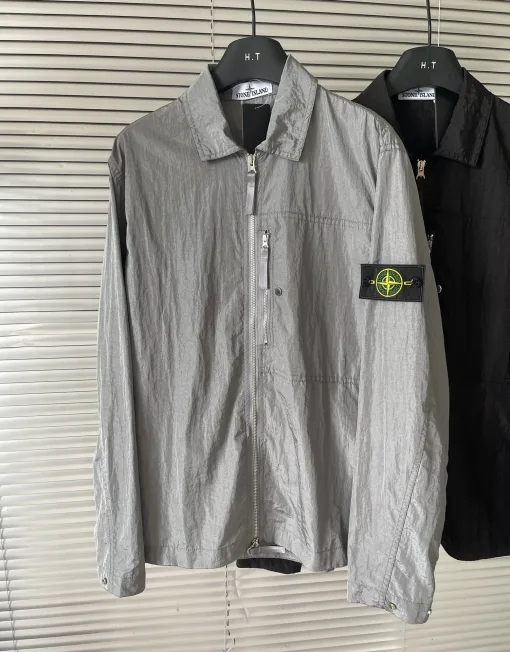 Hochwertige Stone Island Langarm Silber Nylon Solid Luxury