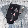 Hochwertige Chrome Hearts Jeans Pink Leder Vintage Kollektion
