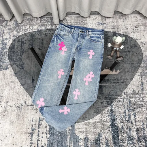 Premium Chrome Hearts Jeansblaues Leder im Patchwork-Stil
