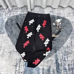 Hochwertige Chrome Hearts Jeans Schwarz Leder Vintage Luxus