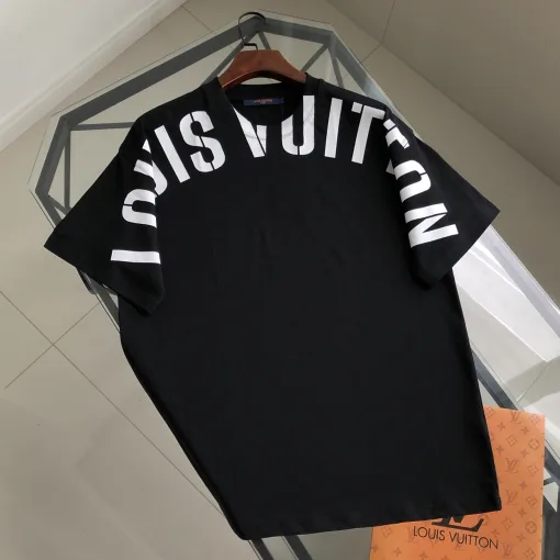 Hochwertiges Louis Vuitton Kurzarm-Logo-Shirt aus schwarzer Baumwolle
