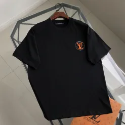 Hochwertiges Louis Vuitton Kurzarmhemd aus schwarzer Baumwolle mit Stickerei