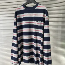 Hochwertige Miu Miu Langarm-Kollektion mit marineblauen Strickstreifen