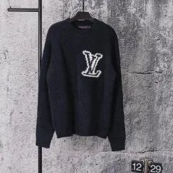 Hochwertiger Louis Vuitton Pullover Schwarz Strick Logo Luxus