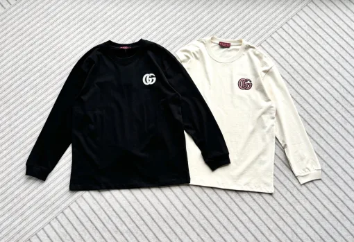 Hochwertiges Gucci Langarmshirt aus schwarzer Baumwolle im klassischen Stil