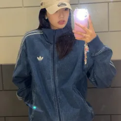 Luxus Adidas Mantel Schwarz Denim Casual Luxury