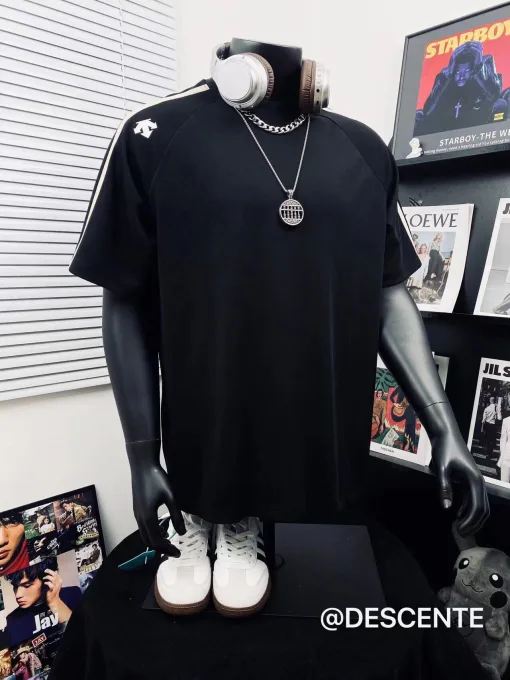 Luxus Descente Kurzarm Schwarz Casual Kollektion