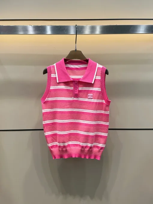 Bestseller Chanel Weste Pink Strick Gestreift Stil