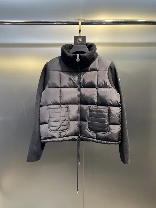 Luxus Moncler Daunenjacke Schwarz Strick Patchwork Luxus
