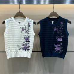 Luxus Dior Weste Lila Strick Bestickt Luxus