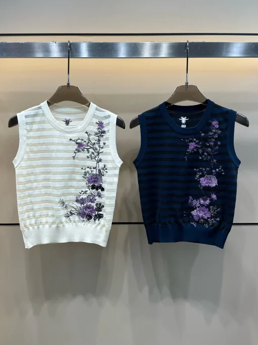 Luxus Dior Weste Lila Strick Bestickt Luxus