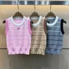 Hochwertige Chanel Weste Pink Knit Striped Kollektion