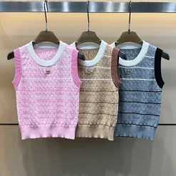 Hochwertige Chanel Weste Pink Knit Striped Kollektion