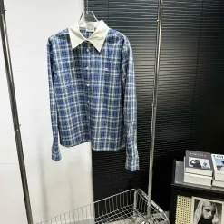 Premium Celine Hemd Blau Bestickte Kollektion