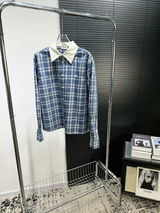 Premium Celine Hemd Blau Bestickte Kollektion