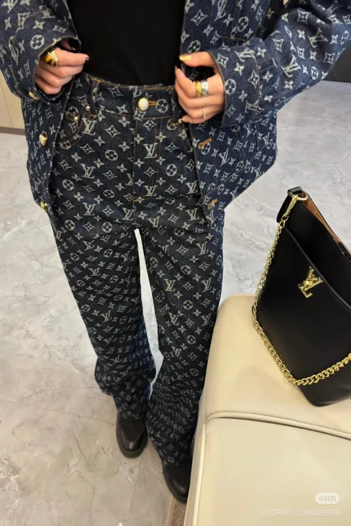 Premium Louis Vuitton Hose Weiß Denim Print Luxus