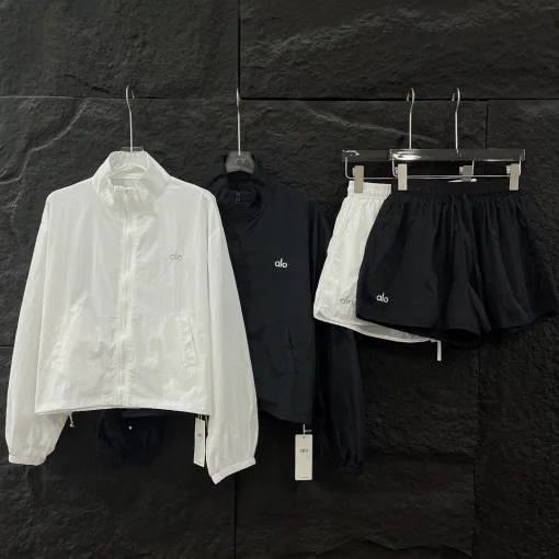 Hochwertige Alo Shorts Schwarz Bestickt Luxus