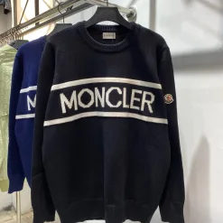 Hochwertige Moncler Pullover Schwarz Strick Logo Luxus