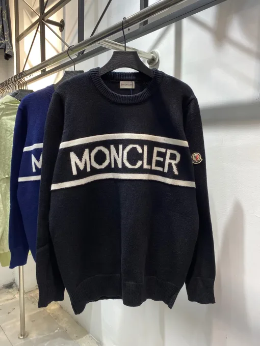Hochwertige Moncler Pullover Schwarz Strick Logo Luxus