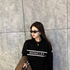Luxus Moncler Pullover Schwarz Strick Logo Style