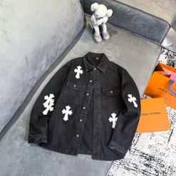 Luxus Chrome Hearts Mäntel Schwarz Denim Atmungsaktive Kollektion