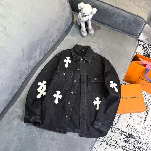 Luxus Chrome Hearts Mäntel Schwarz Denim Atmungsaktive Kollektion