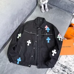 Hochwertige Chrome Hearts Jacken im silbernen Denim-Print-Stil