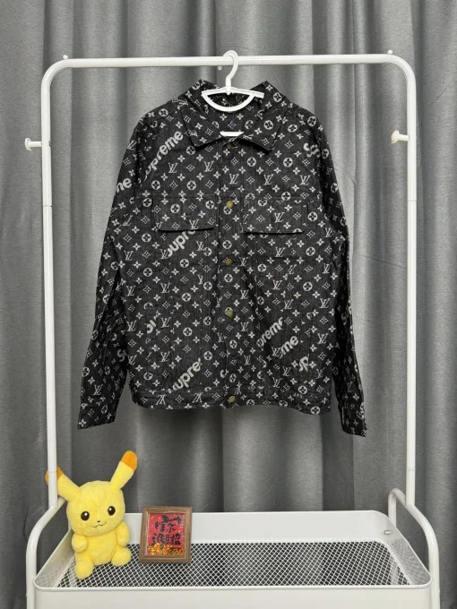 Premium Qualität Louis Vuitton Jacke Schwarz Denim Print Luxus